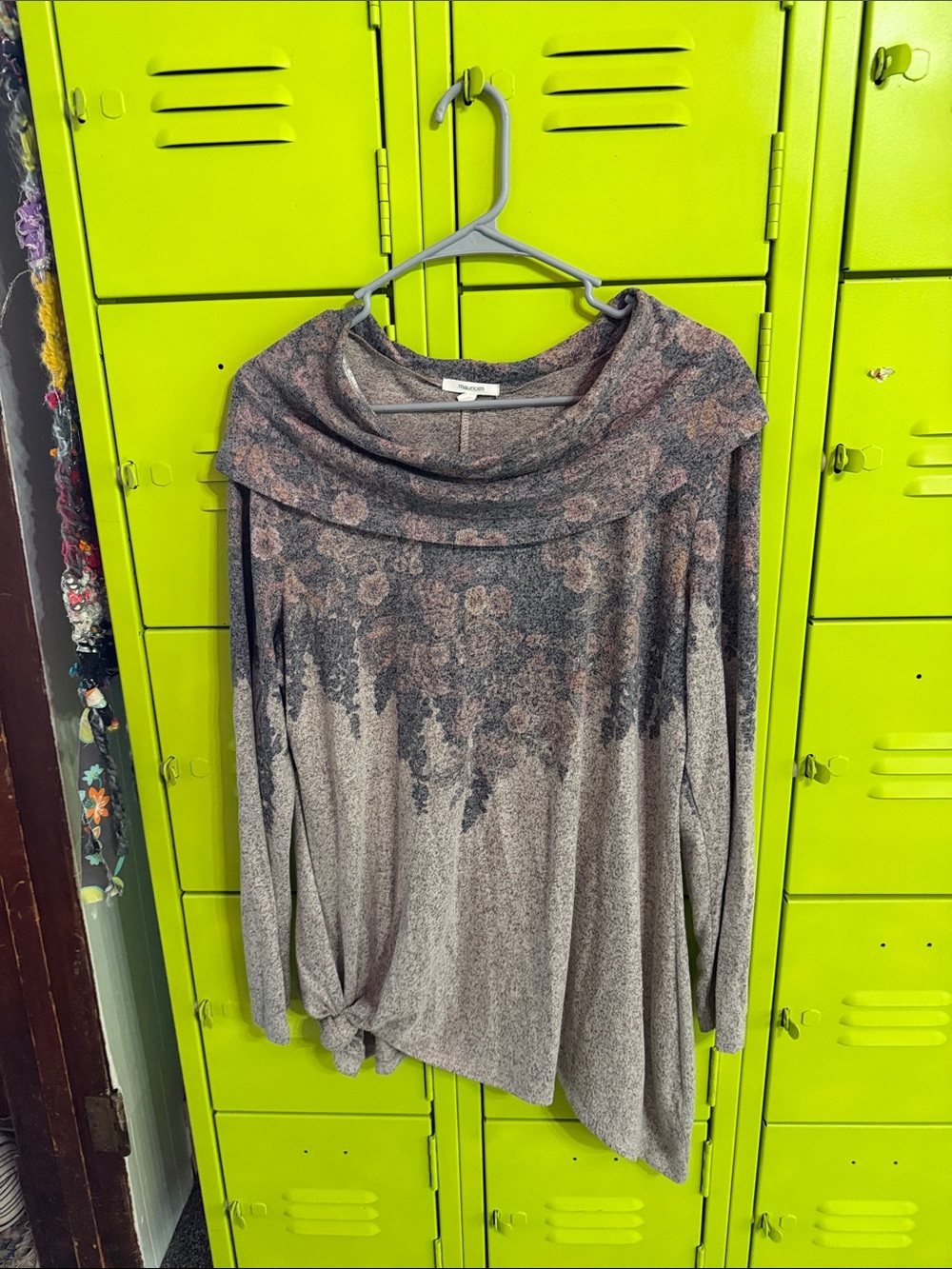 Maurices Floral Ombre Cowl Neck Sweater in Gray & Pink